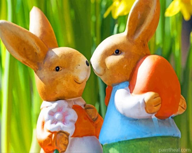 Bunny Rabbits With Flowers Painting By Numbers Kits