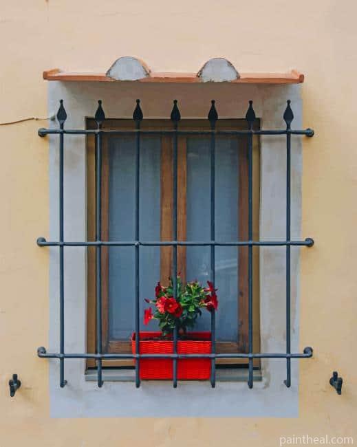 Red Plant Pot In Window Painting By Numbers Kits