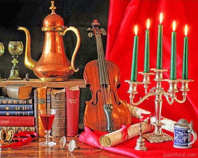 Violin And Candles Still Life Painting By Numbers Kits
