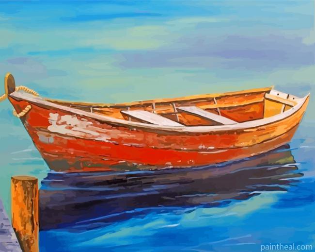 Brown Old Wooden Conoe In Lake Painting By Numbers Kits