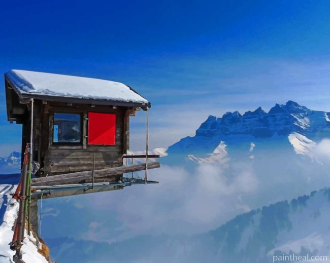 Cabin Over Mountain Edge Painting By Numbers Kits