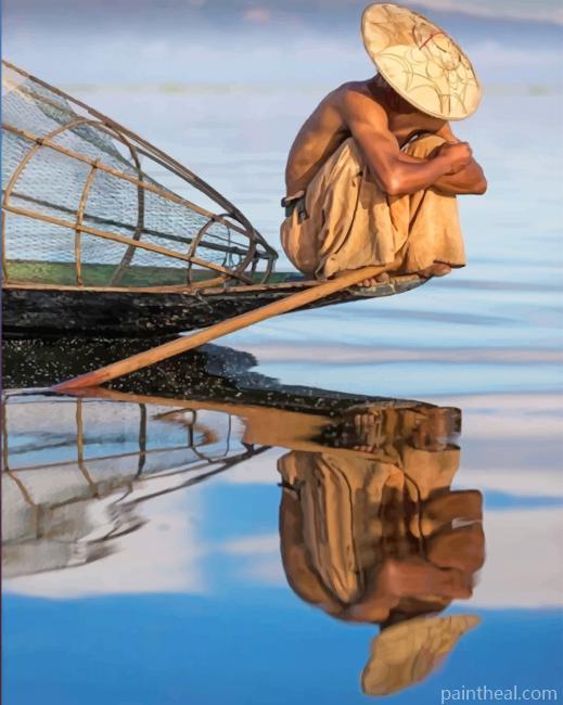 Lonely Fisher Man On Boat Painting By Numbers Kits