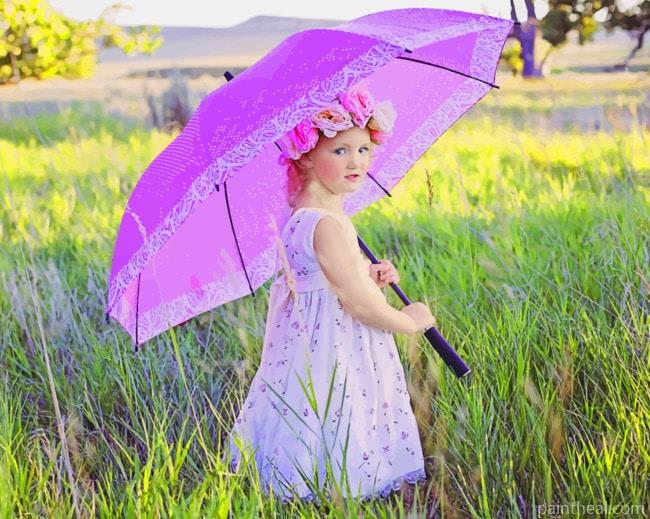 Little Girl With Umbrella Painting By Numbers Kits