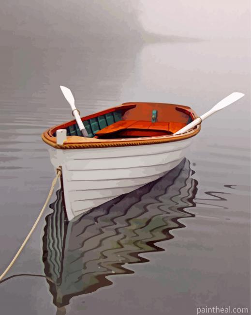 White Wooden Canoe In Lake Painting By Numbers Kits