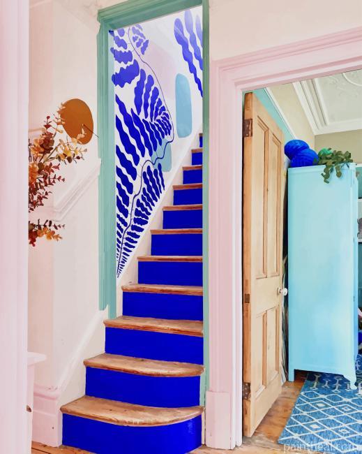 Blue House Stairs Painting By Numbers Kits