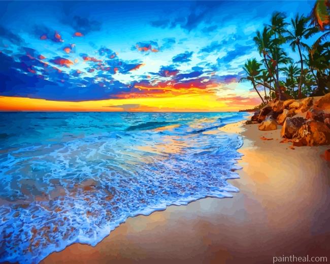 Tropical Island Beach Sunset Painting By Numbers Kits