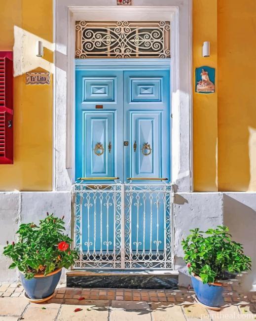 Blue Wooden House Door Painting By Numbers Kits