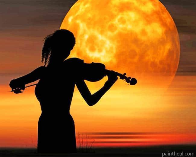 Violinist Moon Silhouette Painting By Numbers Kits