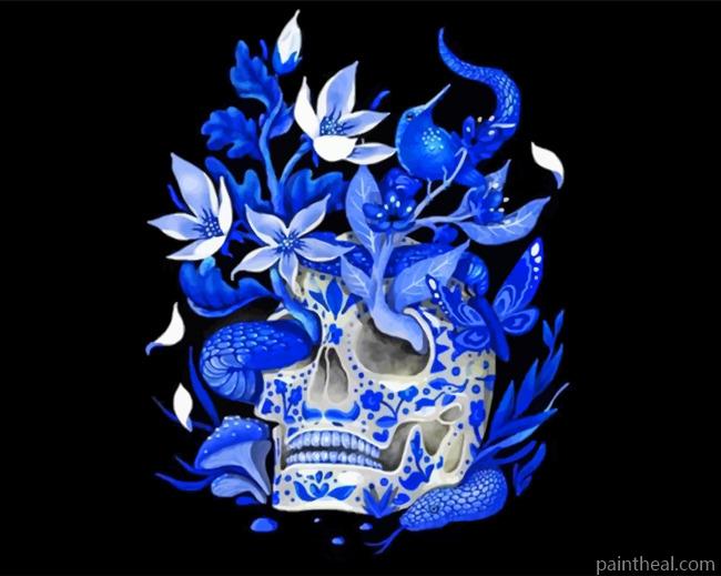 Blue And White Skull Painting By Numbers Kits