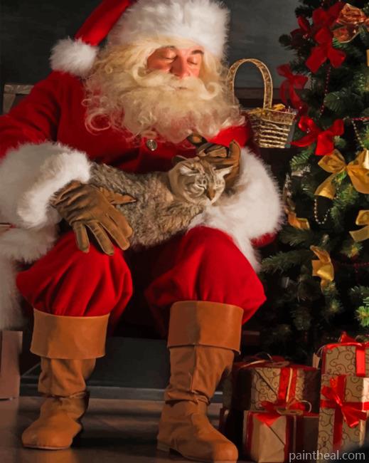 Santa Claus And Cat Painting By Numbers Kits