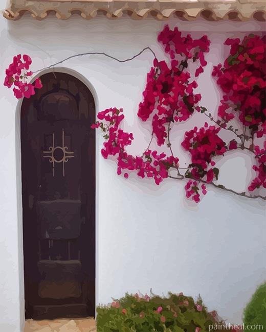 Door With Pink Blossoms Painting By Numbers Kits