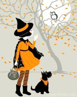 Little Halloween Witch – 5D Diamond Painting Painting By Numbers Kits