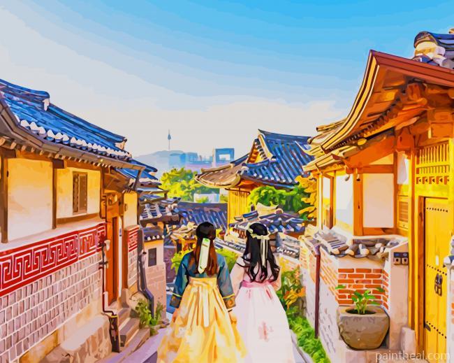 South Korea Bukchon Hanok Village Painting By Numbers Kits