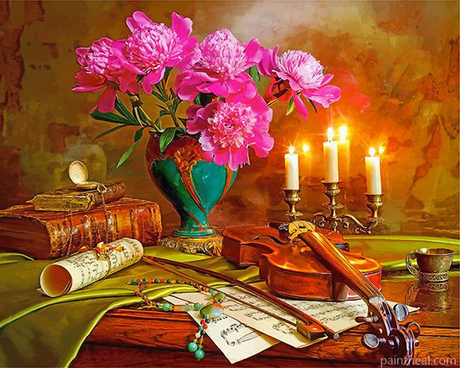Still Life Violin And Flowers Painting By Numbers Kits