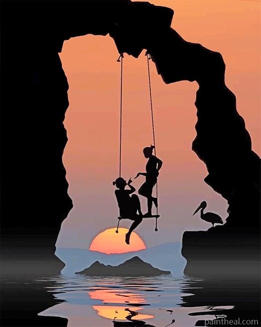 Friends Silhouette At Sunset Painting By Numbers Kits