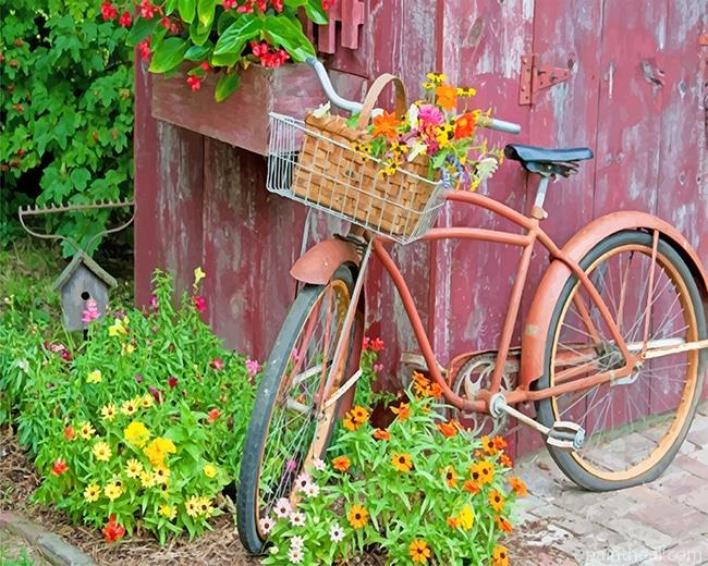 Bike With Flowers Basket Painting By Numbers Kits