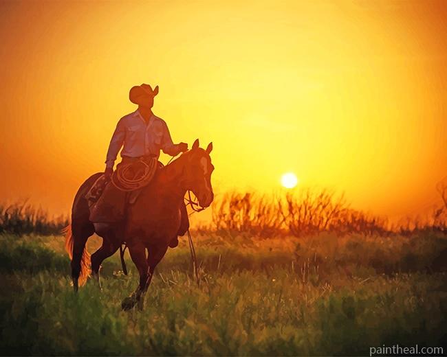 Cowboy At Sunset Painting By Numbers Kits