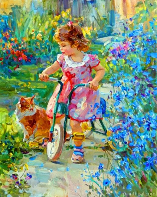 Cat And Girl Impressionist Painting By Numbers Kits