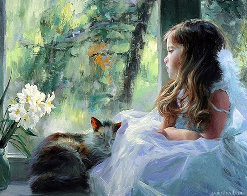 Girl And Cat Painting By Numbers Kits