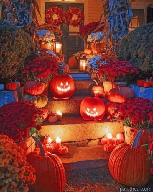 Outdoor Halloween Pumpkins – 5D Diamond Painting Painting By Numbers Kits
