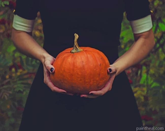 Girl Holding A Pumpkin Painting By Numbers Kits