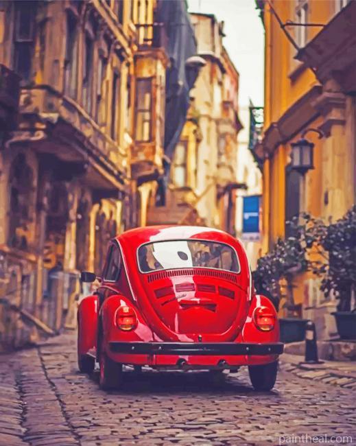Red Beetle Car Painting By Numbers Kits