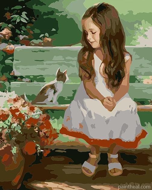 Girl And Her Cat Painting By Numbers Kits