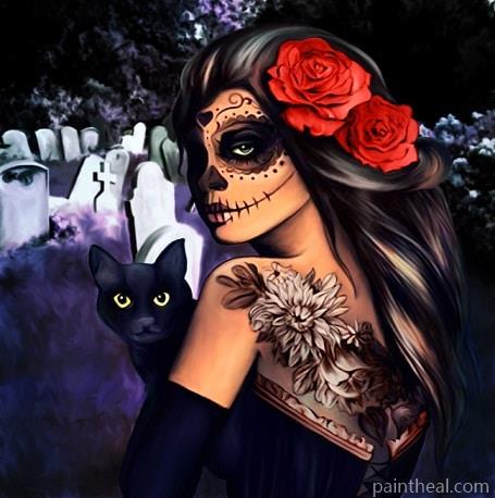 Skull Lady With Cat Painting By Numbers Kits