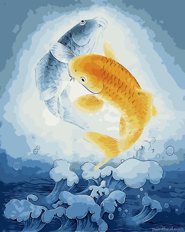 Grey And Gold Fishes Painting By Numbers Kits
