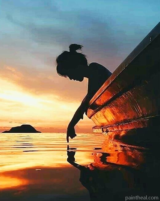 Girl Silhouette On Boat Painting By Numbers Kits