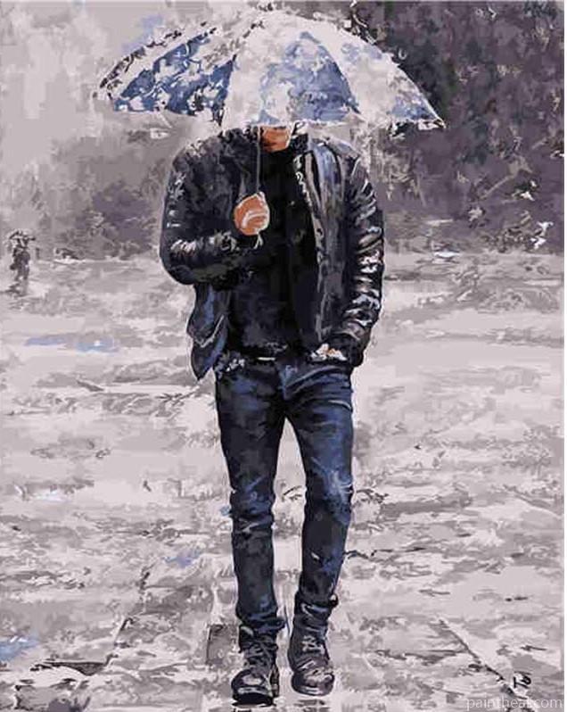 Man In Rainy Day Painting By Numbers Kits