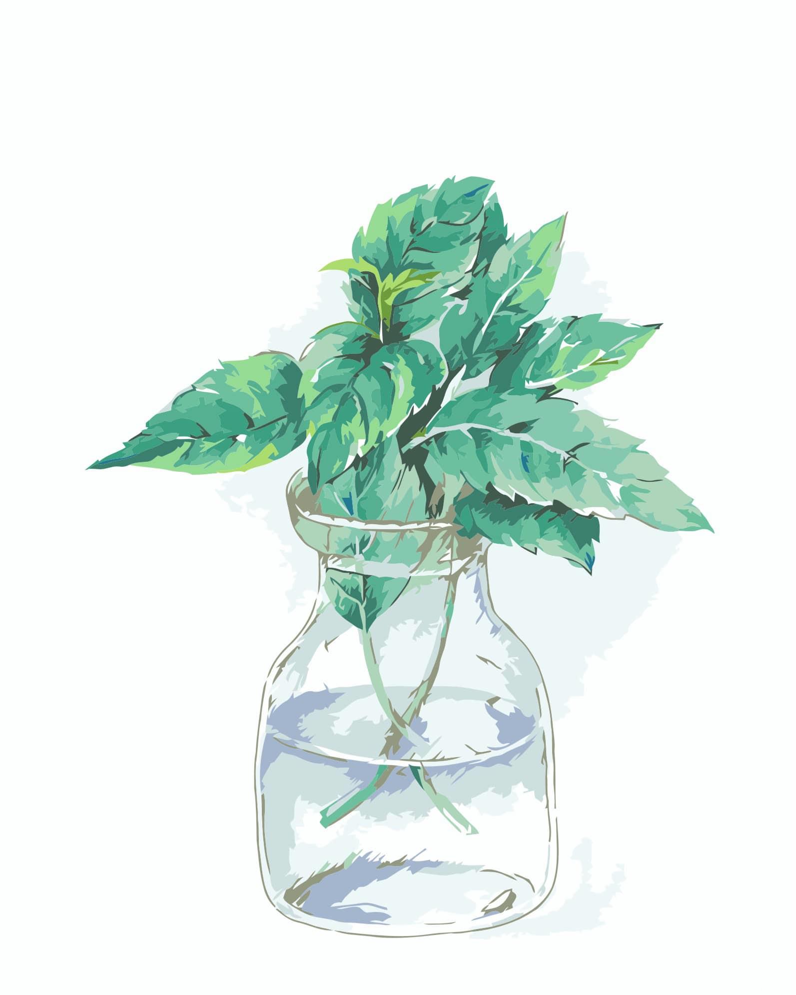 Green Plants In Glass Pot Painting By Numbers Kits