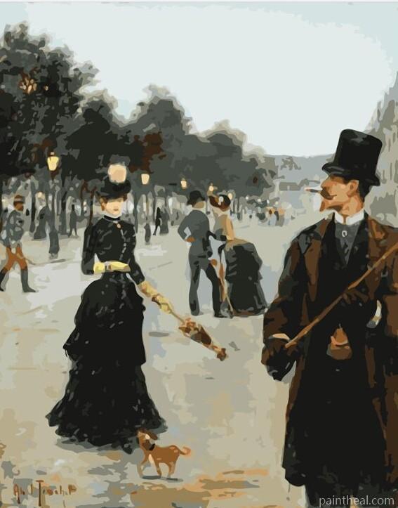 Elegants Wandering In Paris Louis Abel Painting By Numbers Kits