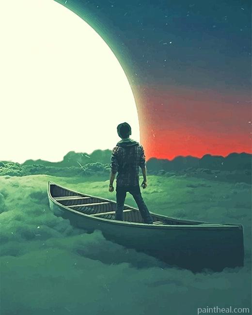 Man In A Boat On Clouds Painting By Numbers Kits