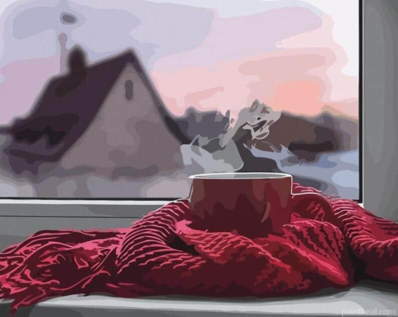Cup Of Coffee On Window Painting By Numbers Kits