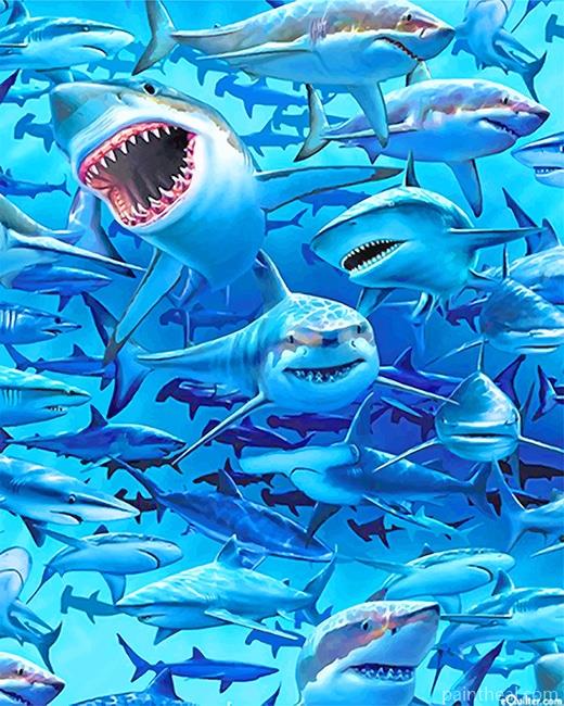 Sharks Underwater Painting By Numbers Kits