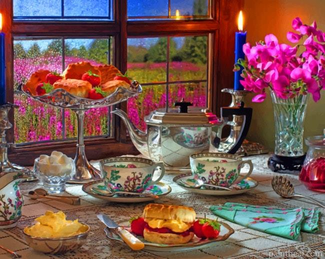 Flowers And Food On The Table Painting By Numbers Kits