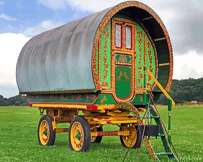 Aesthetic Bow Top Gypsy Wagon Painting By Numbers Kits