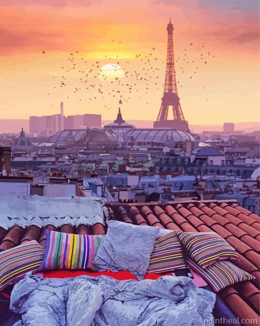Rooftop Sunset Grunge Painting By Numbers Kits