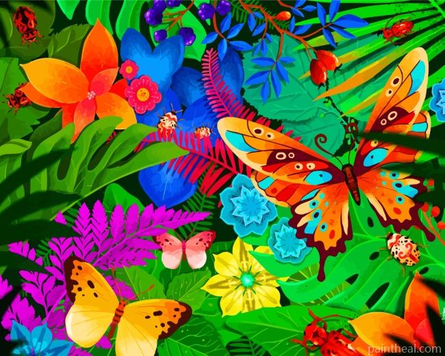 Tropical Flowers And Butterflies Painting By Numbers Kits