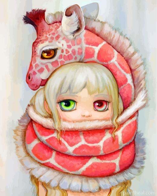 Girl And Pink Giraffe Painting By Numbers Kits