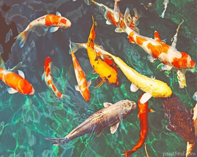 Koi Fishes In Water Painting By Numbers Kits