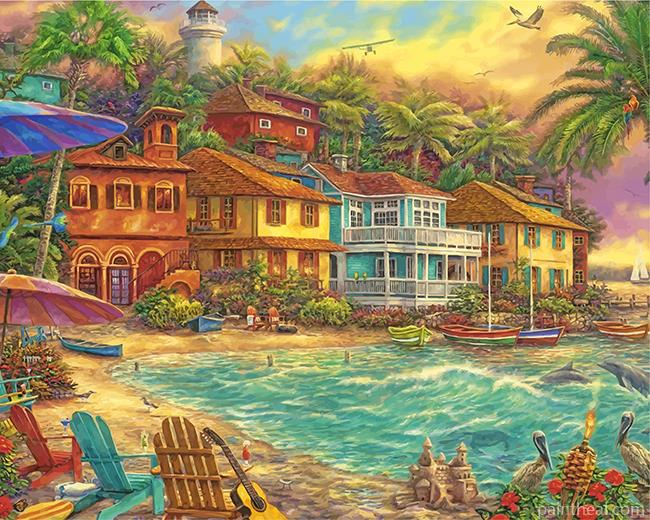 Beach Houses Island Painting By Numbers Kits
