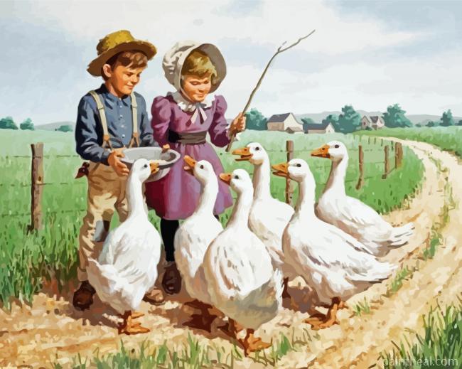 Boy And Girl And Ducks Painting By Numbers Kits