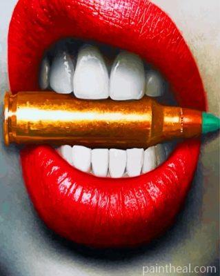 Red Lips Bite Bullet Painting By Numbers Kits