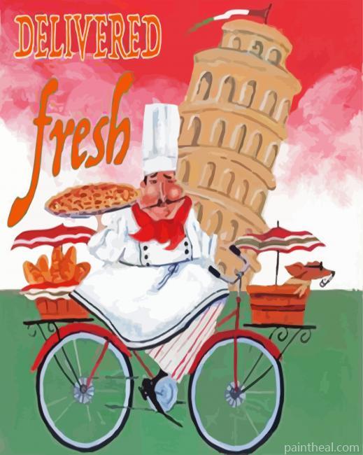 Italian Chef on a Bicycle Painting By Numbers Kits