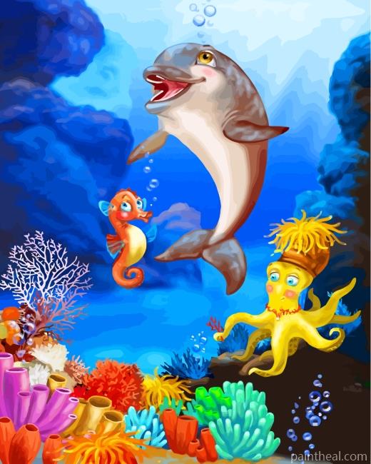 Dolphin Undersea Painting By Numbers Kits