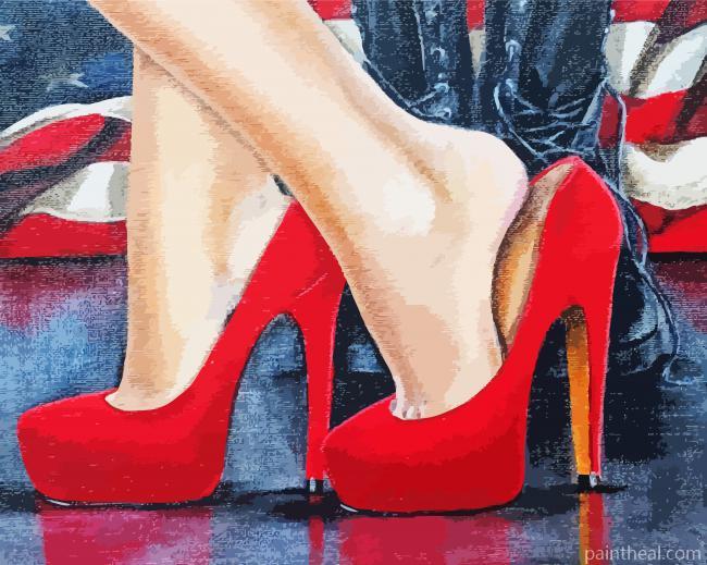 Woman Red Shoes Painting By Numbers Kits