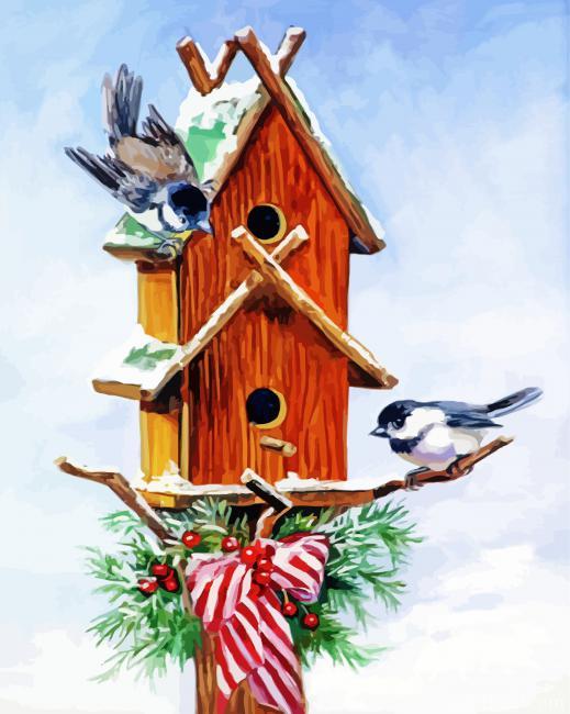 Christmas Birdhouse Snow Painting By Numbers Kits