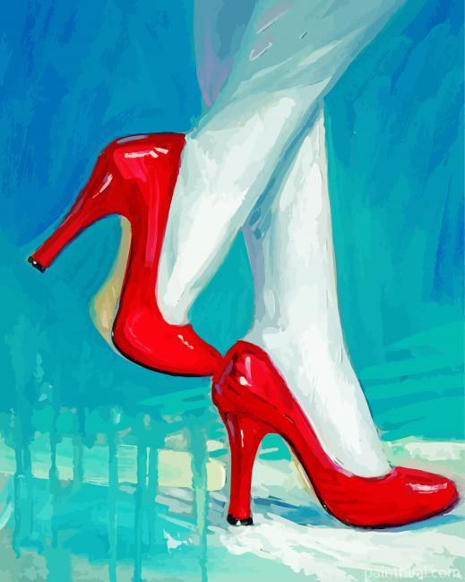 Woman Red High Heel Shoes Painting By Numbers Kits